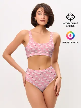 Женские топ и трусы / Розовый Фламинго