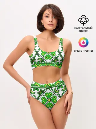 Женские топ и трусы / Славянский Узор Зеленый