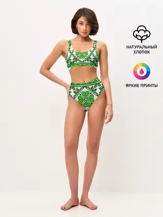Женские топ и трусы / Славянский Узор Зеленый