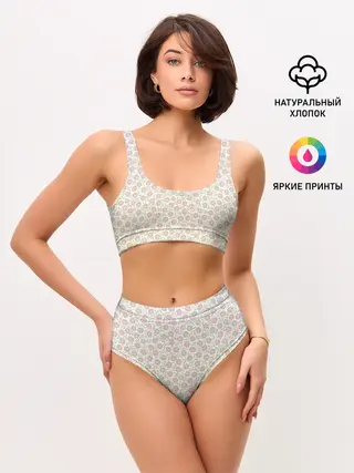 Женские топ и трусы / узор мелкие цветочки
