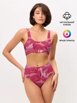 Женские топ и трусы / розовые фламинго