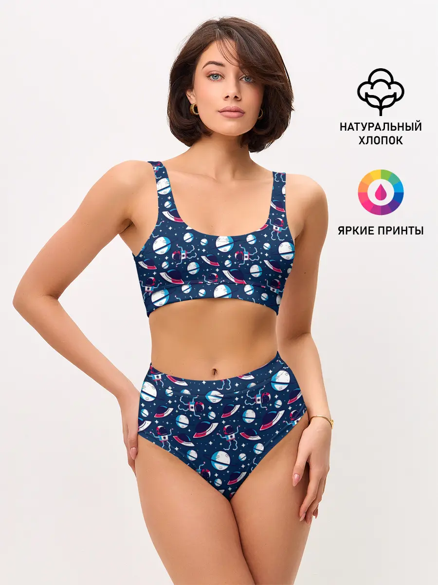 Женские топ и трусы / Космонавты, планеты и нло