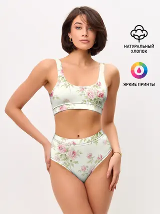 Женские топ и трусы / Розовые розы
