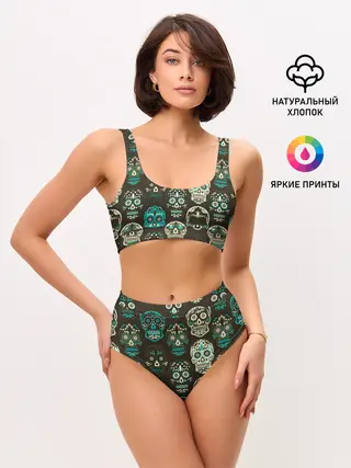 Женские топ и трусы / Черепа с узорами