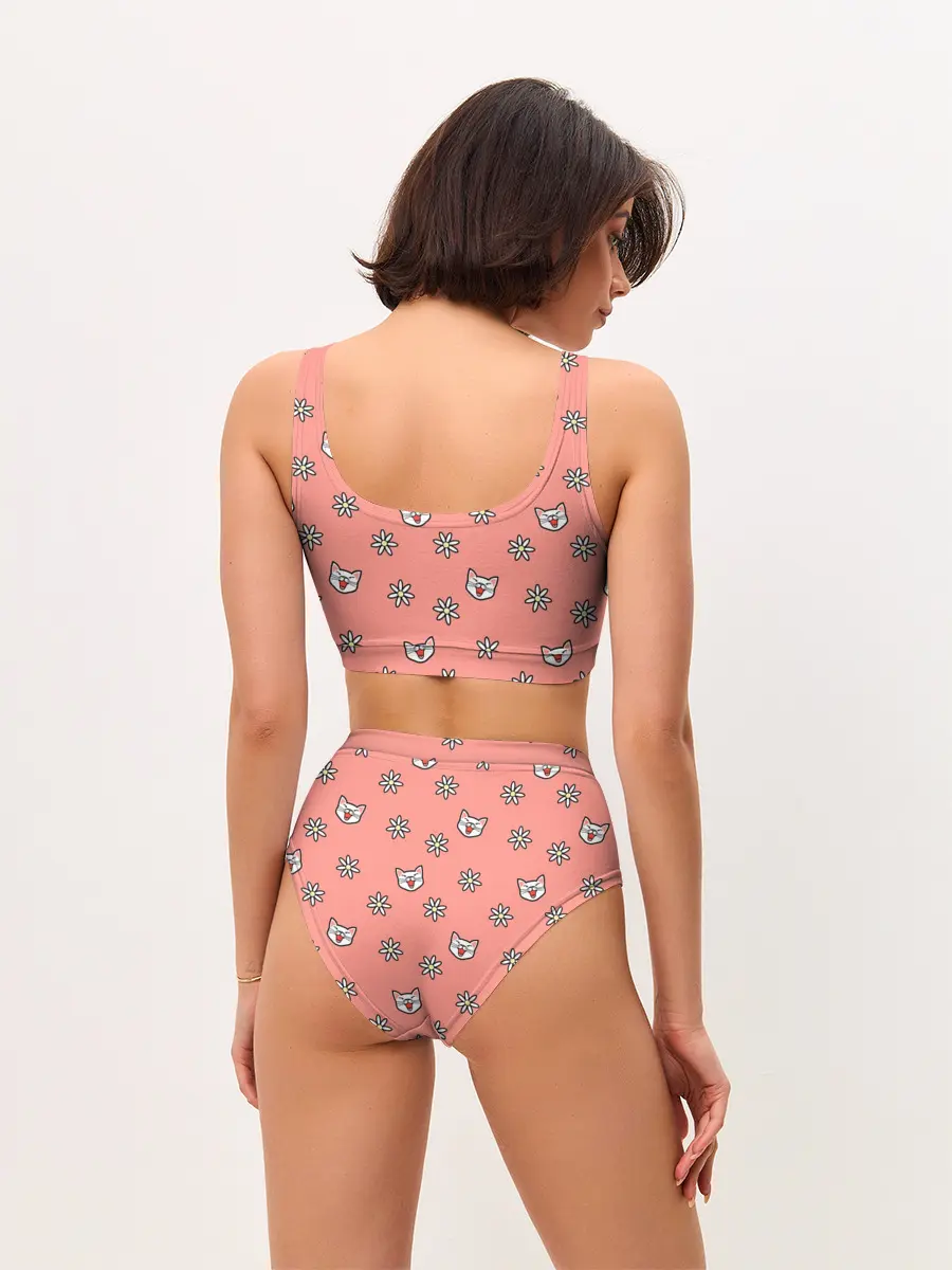 Женские топ и трусы / Кошки и цветы