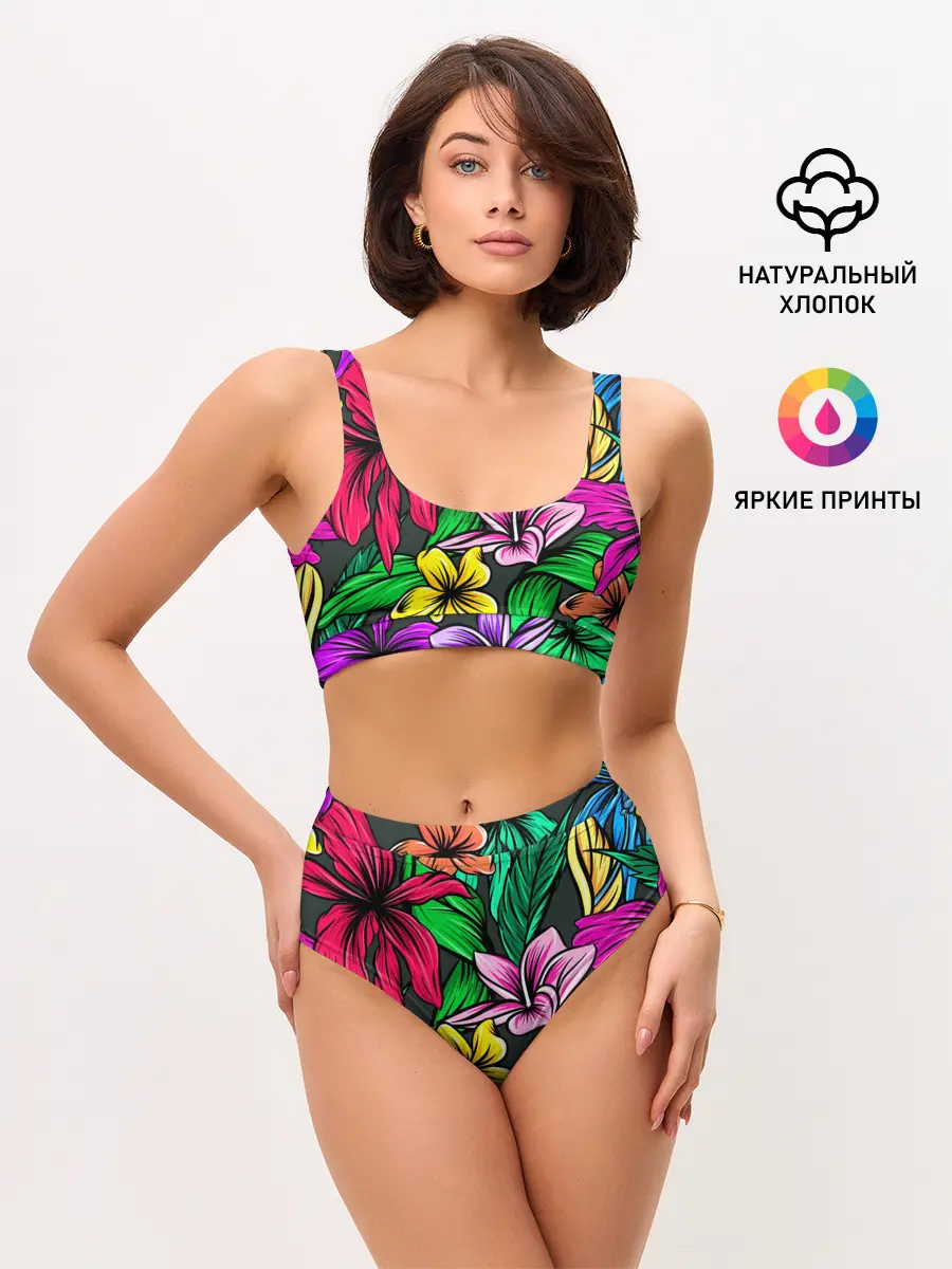 Женские топ и трусы / Цветочный фон | Пляжная