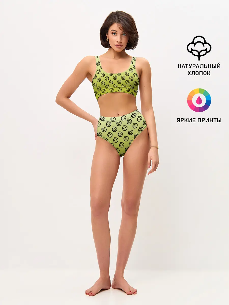 Женские топ и трусы / узор спиральки на желтом фоне