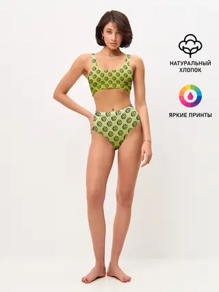 Женские топ и трусы / узор спиральки на желтом фоне