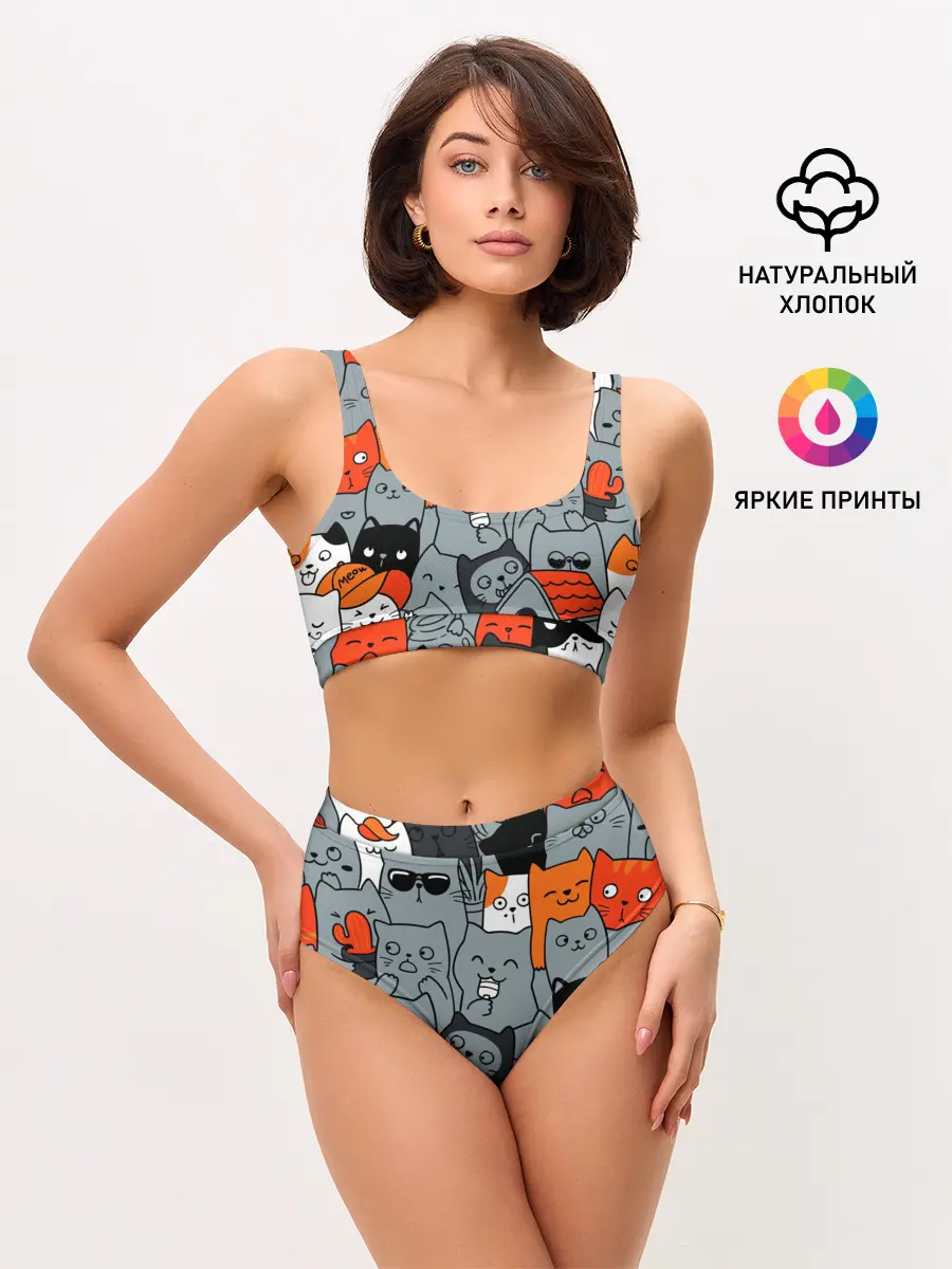 Женские топ и трусы / Разноцветные коты