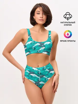 Женские топ и трусы / Дельфины в море