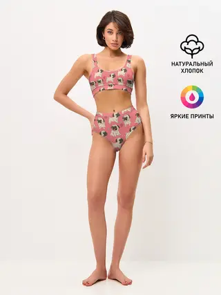 Женские топ и трусы / Мопсики и Сердечки