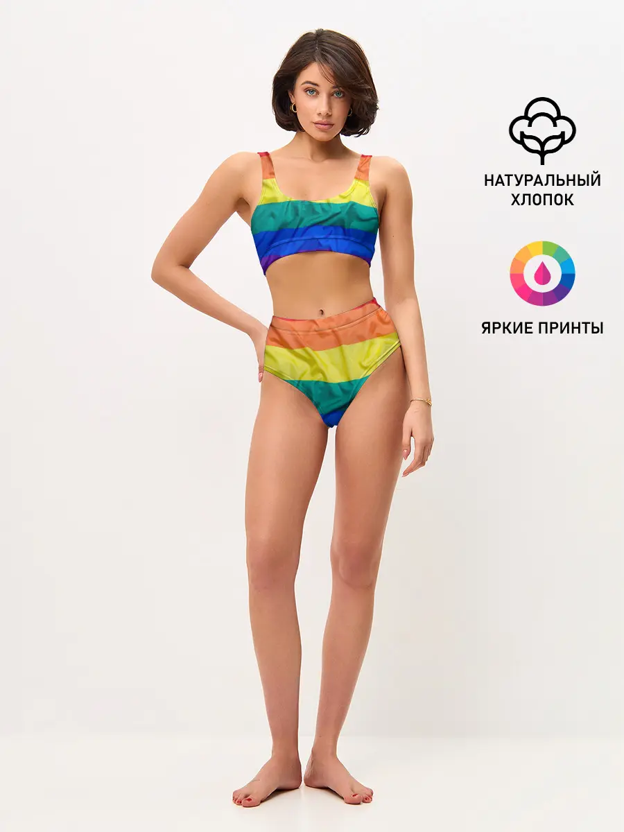 Женские топ и трусы / Радуга - мятая ткань полотно