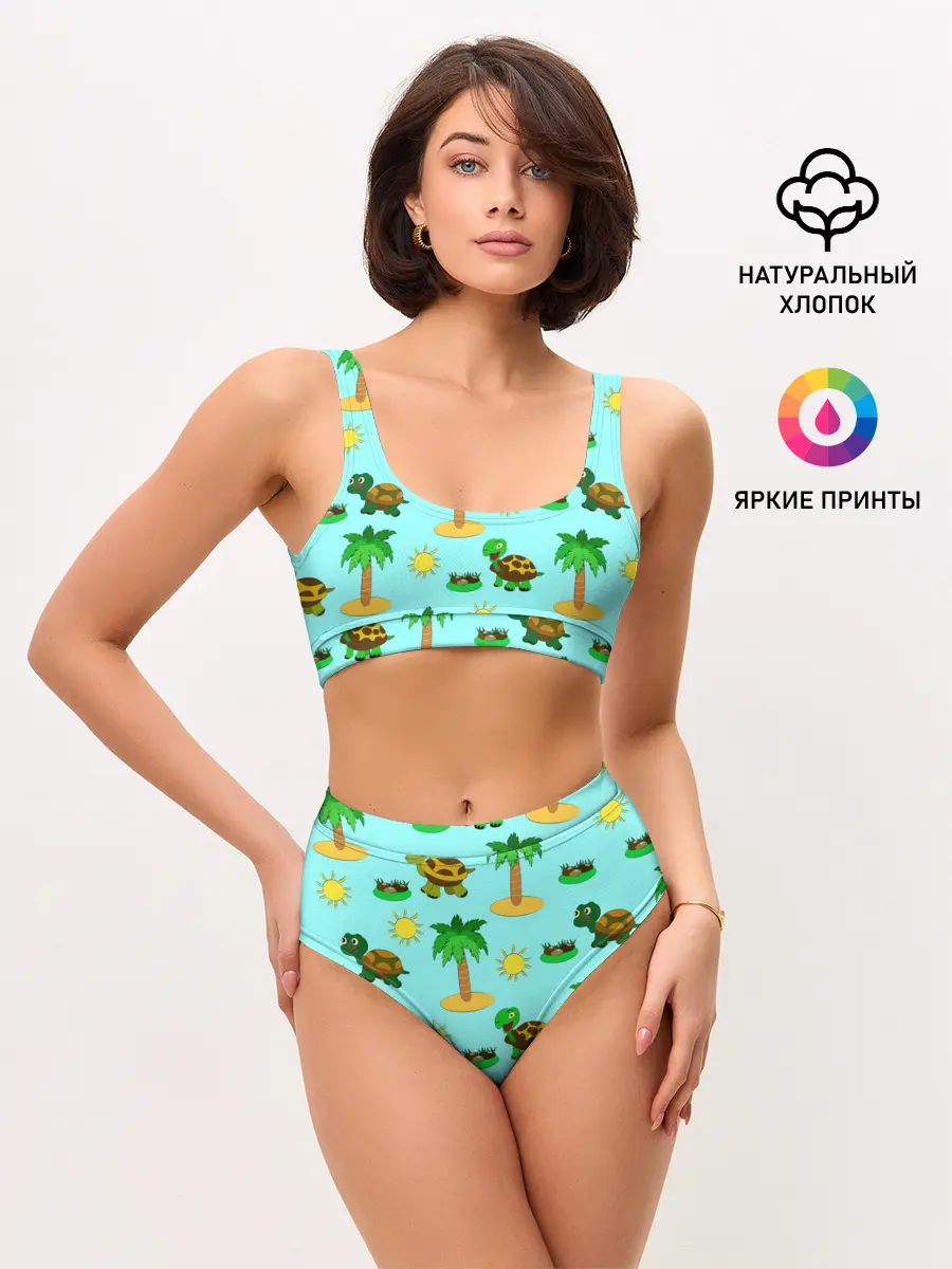 Женские топ и трусы / черепашки и пальмы