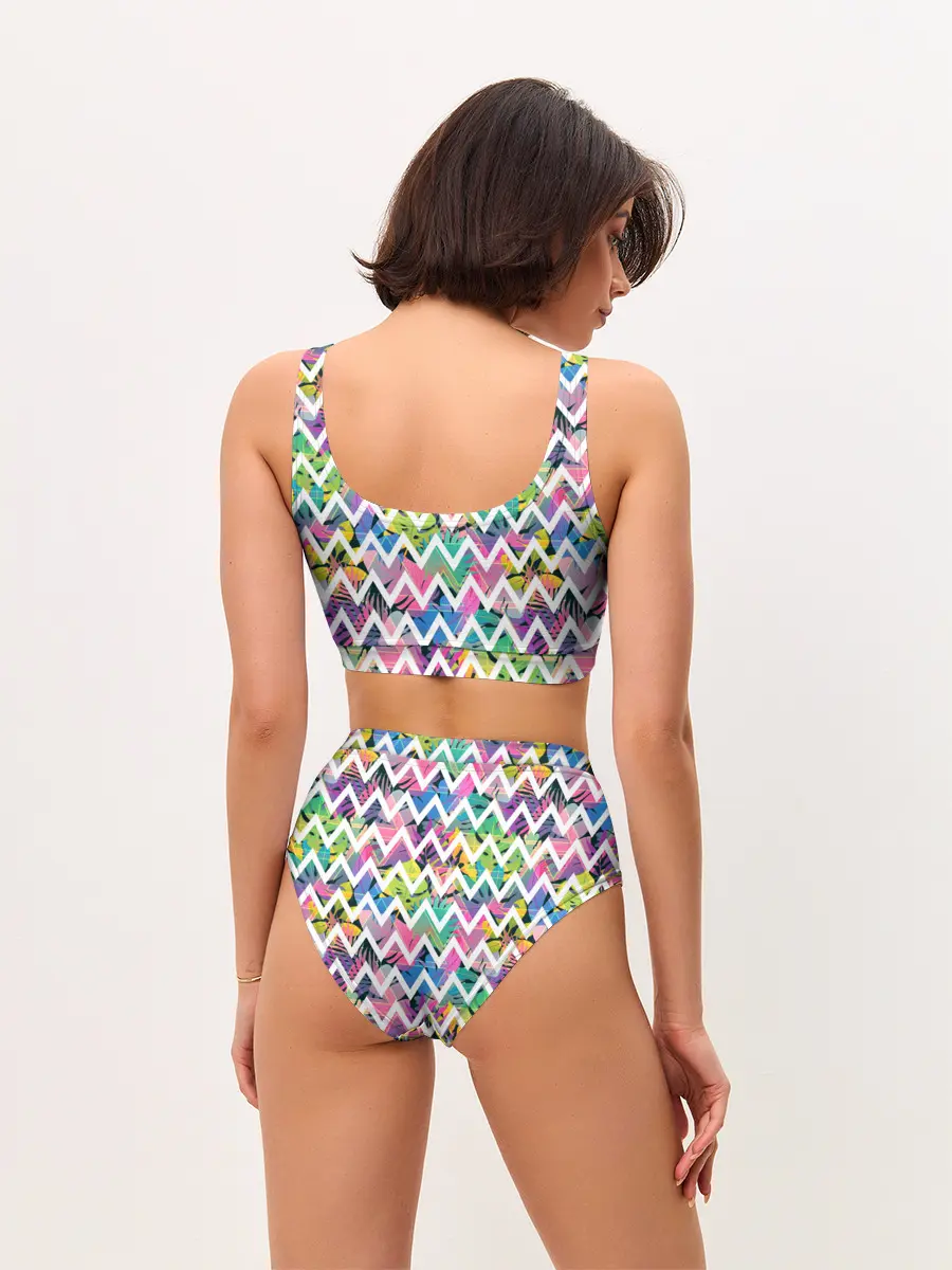 Женские топ и трусы / Кривая линия и цветы