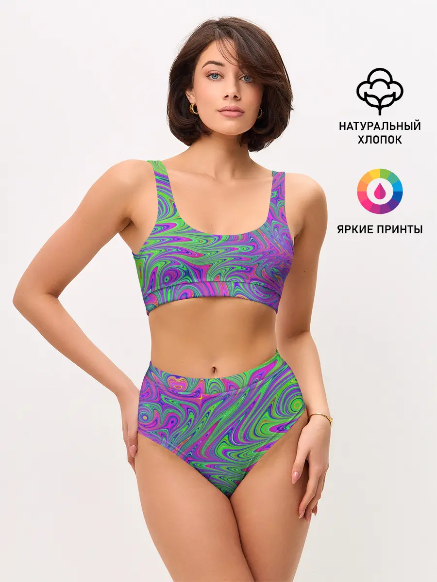Женские топ и трусы / Неоновый абстрактный узор