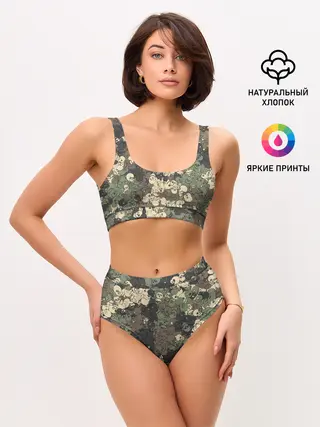 Женские топ и трусы / Камуфляжный рисунок из черепов
