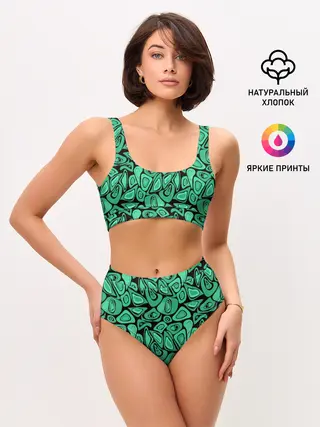 Женские топ и трусы / Зеленый абстрактный узор