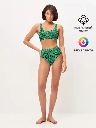 Женские топ и трусы / Зеленый абстрактный узор
