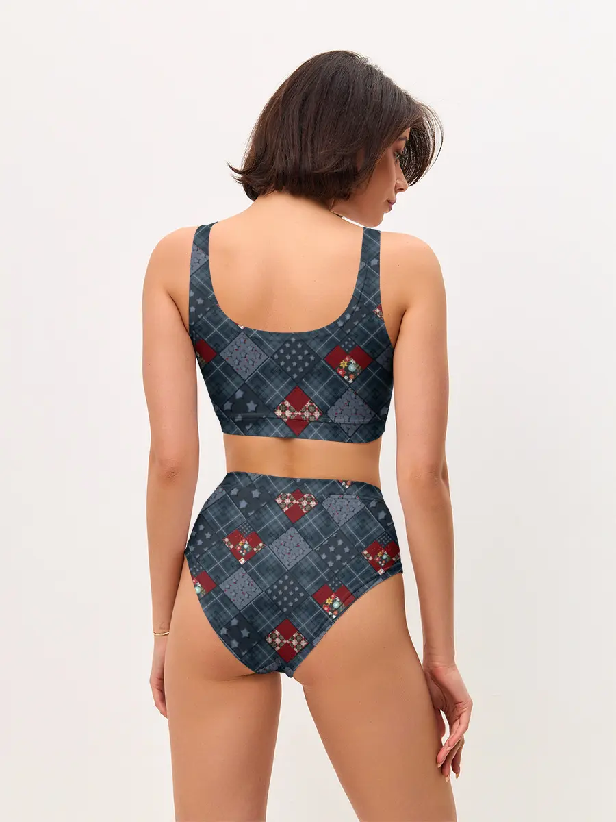 Женские топ и трусы / Синий джинсовый плед