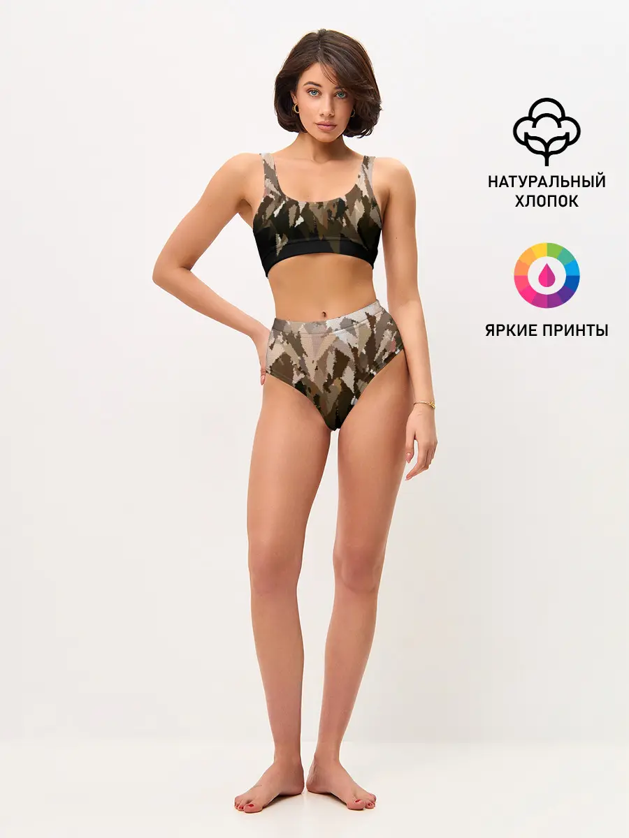 Женские топ и трусы / Бежево-коричневая мозаика