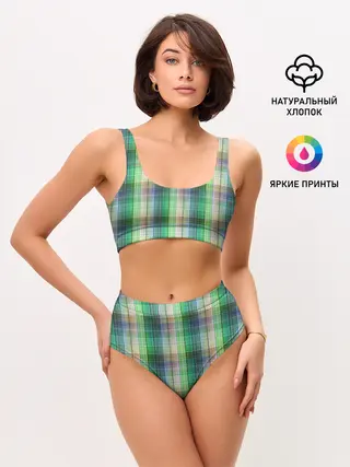 Женские топ и трусы / Зеленый клетчатый узор