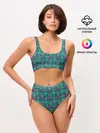 Женские топ и трусы / Бирюзовый клетчатый узор