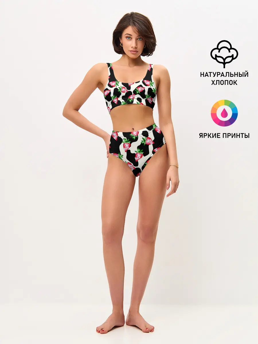 Женские топ и трусы / Клубника на коровьей шкуре