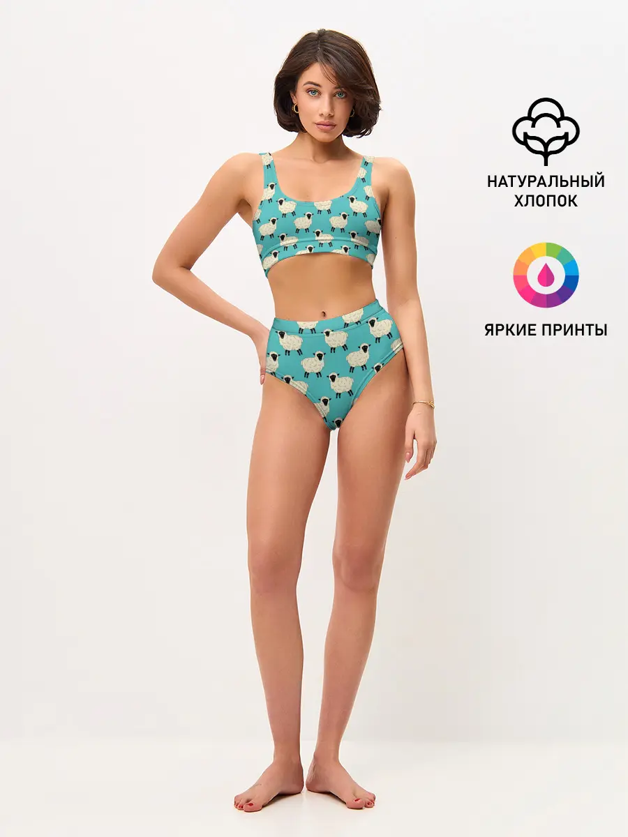 Женские топ и трусы / Овечки паттерн на бирюзовом