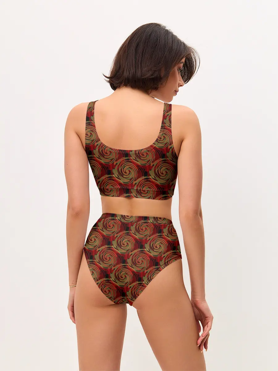 Женские топ и трусы / Красно-оливковый ретро