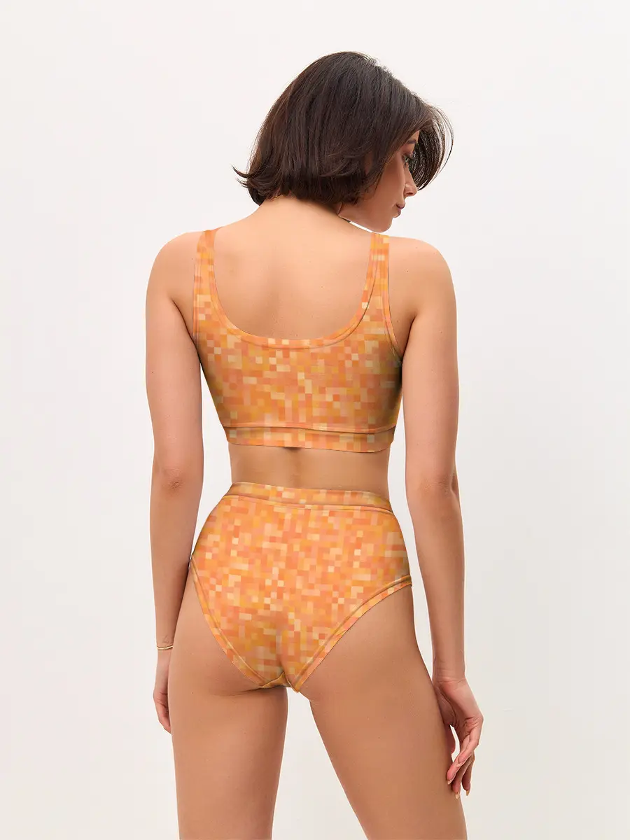 Женские топ и трусы / Оранжевая пиксель абстракция