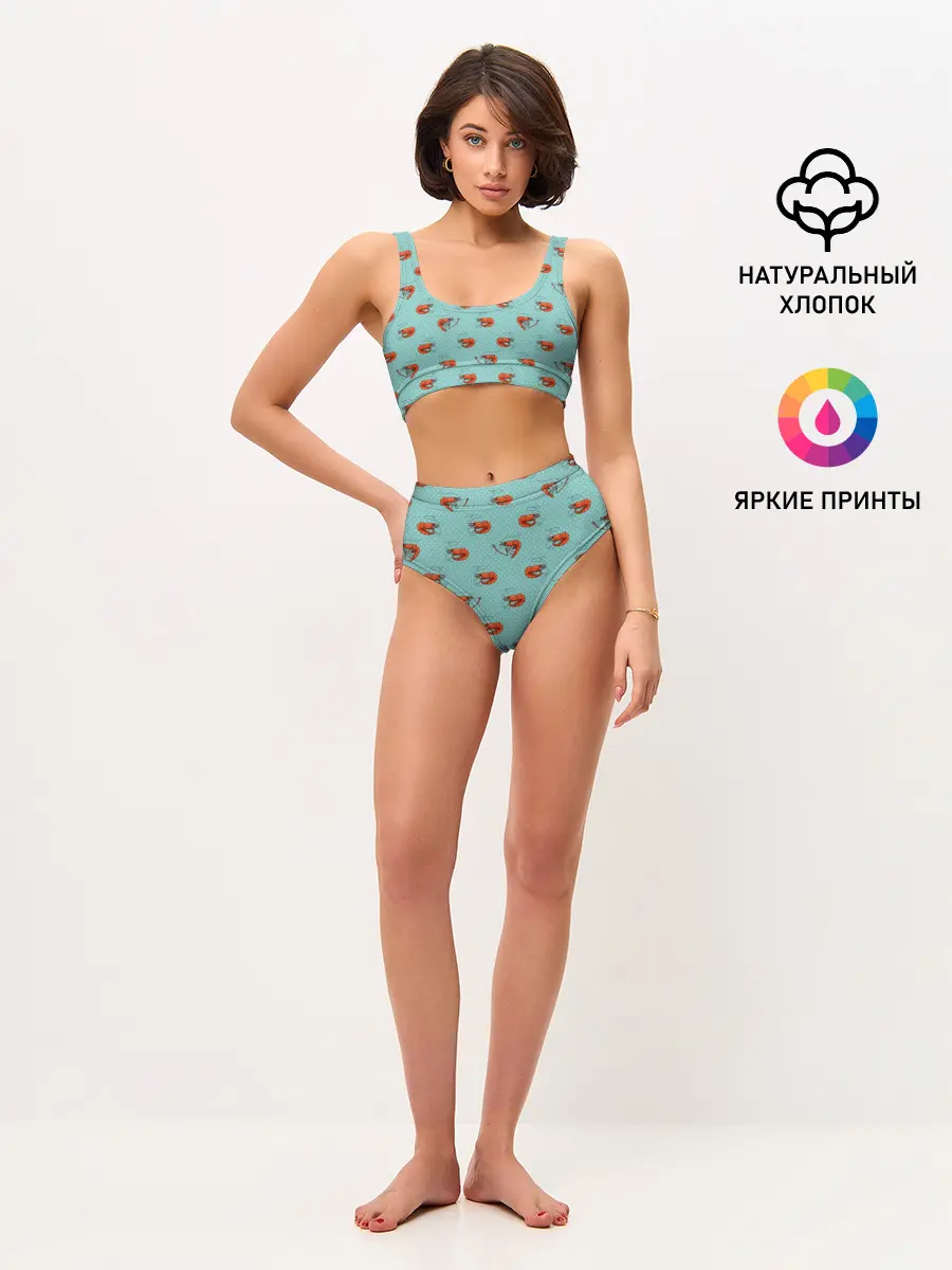 Женские топ и трусы / Креветки паттерн