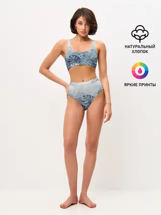 Женские топ и трусы / Синие листья