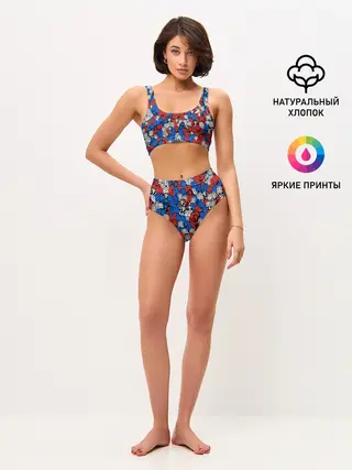 Женские топ и трусы / Бело-сине-красные матрёшки