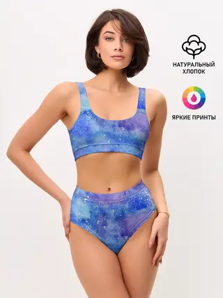 Женские топ и трусы / Акварельные разводы и брызги красок