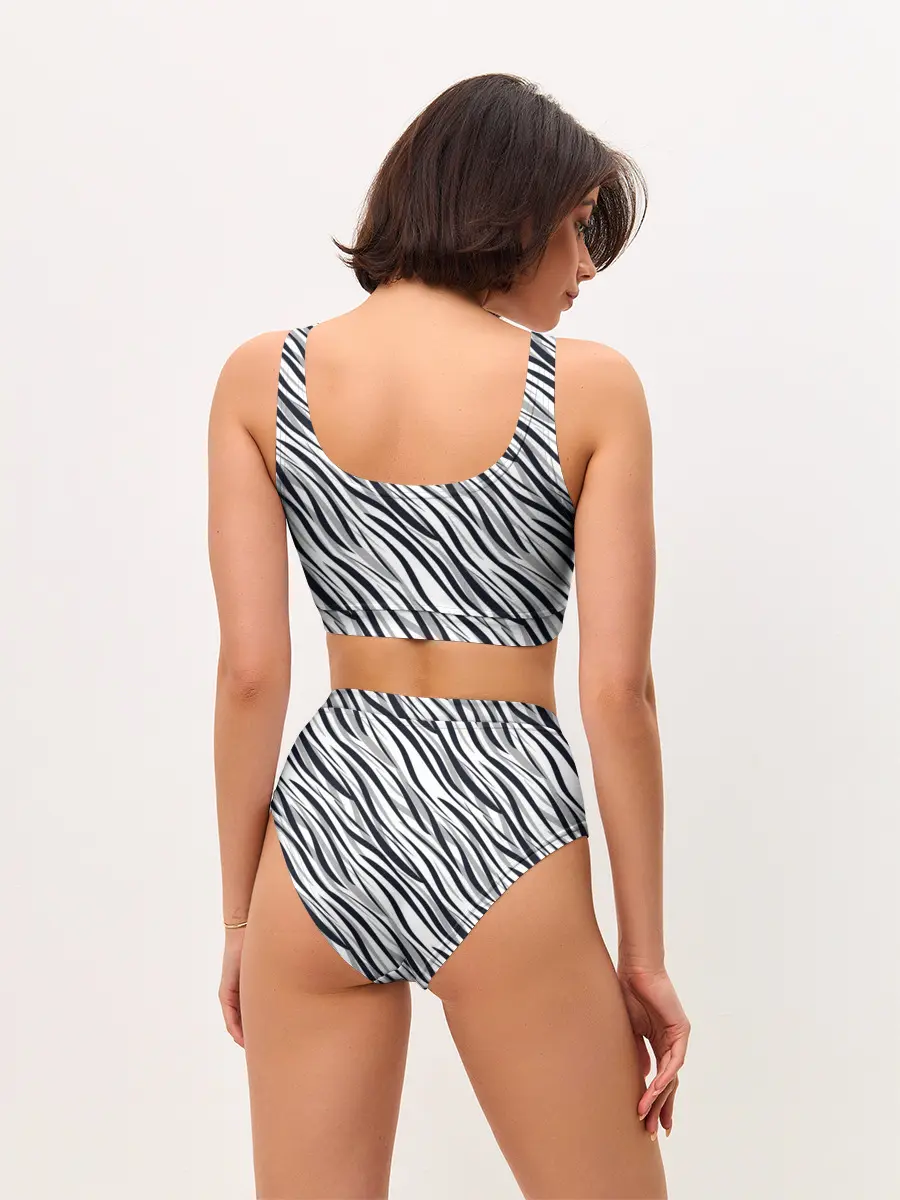 Женские топ и трусы / Черно-белый полосатый тигровый