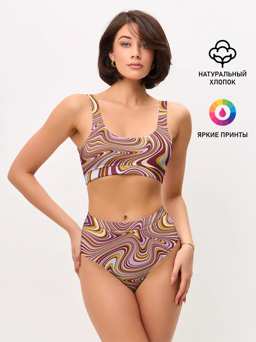 Женские топ и трусы / Красно-золотые разводы красок паттерн