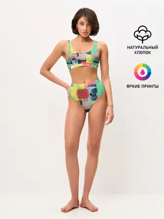 Женские топ и трусы / Желто-зеленый тай-дай