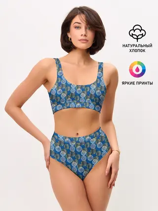 Женские топ и трусы / Разноцветные Новогодние Узоры