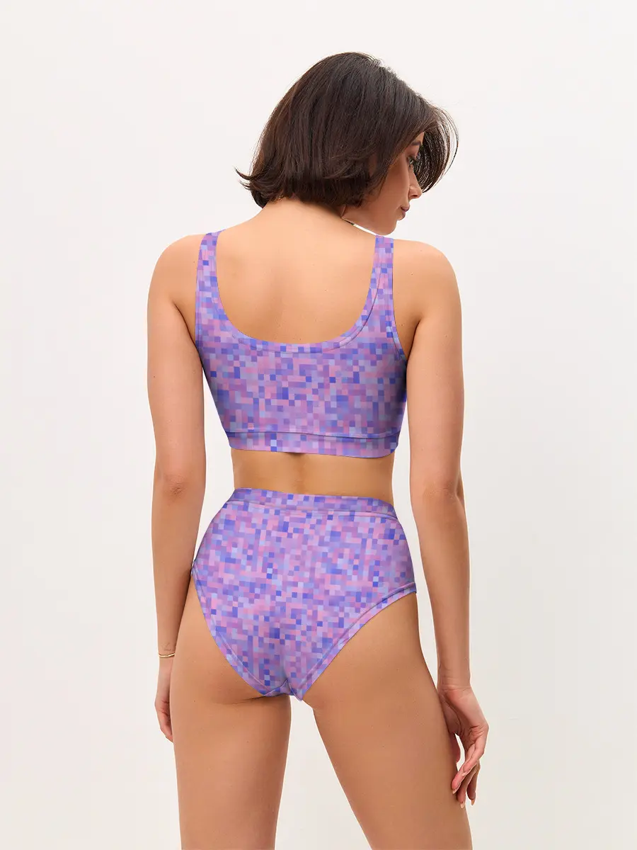 Женские топ и трусы / Сиреневая пиксельная абстракция