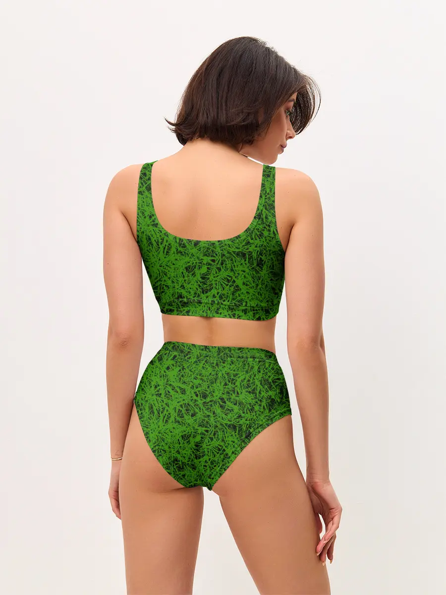 Женские топ и трусы / зелёный паттерн