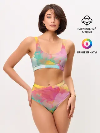 Женские топ и трусы / Радужная акварель