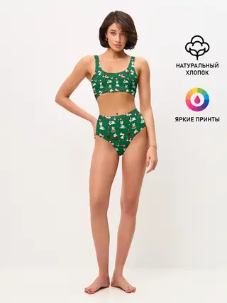 Женские топ и трусы / Новогодний паттерн с зайчиками