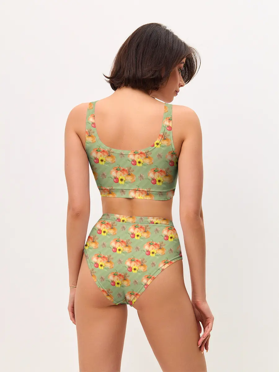 Женские топ и трусы / Овощи: Тыквы паттерн