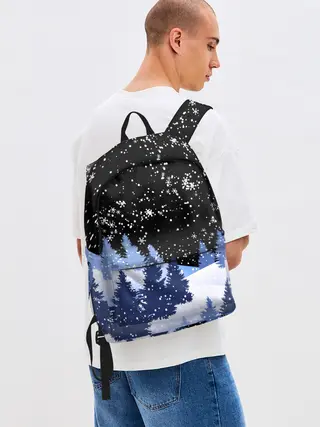 Рюкзак джинсовый / Снежная ночь в зимнем лесу
