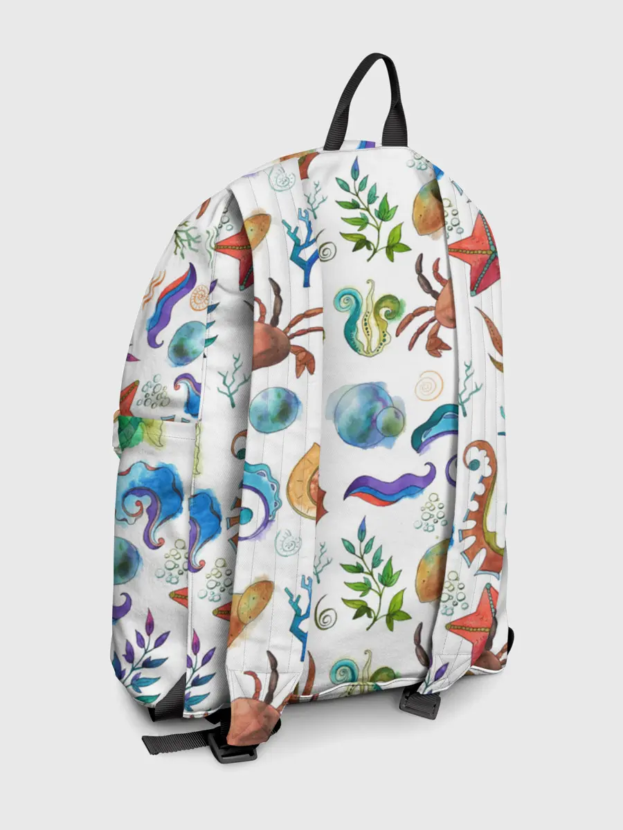 Рюкзак джинсовый / Морской паттерн с крабами и водорослями