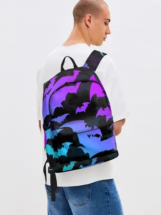 Рюкзак джинсовый / ЛЕТУЧИЕ МЫШИ ХЕЛЛОУИН НЕОН / HALLOWEEN NEON