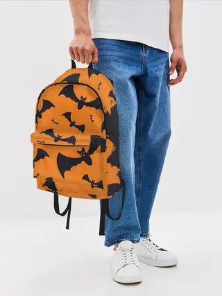 Рюкзак джинсовый / ЛЕТУЧАЯ МЫШЬ В ДЕНЬ ХЭЛЛОУИНА