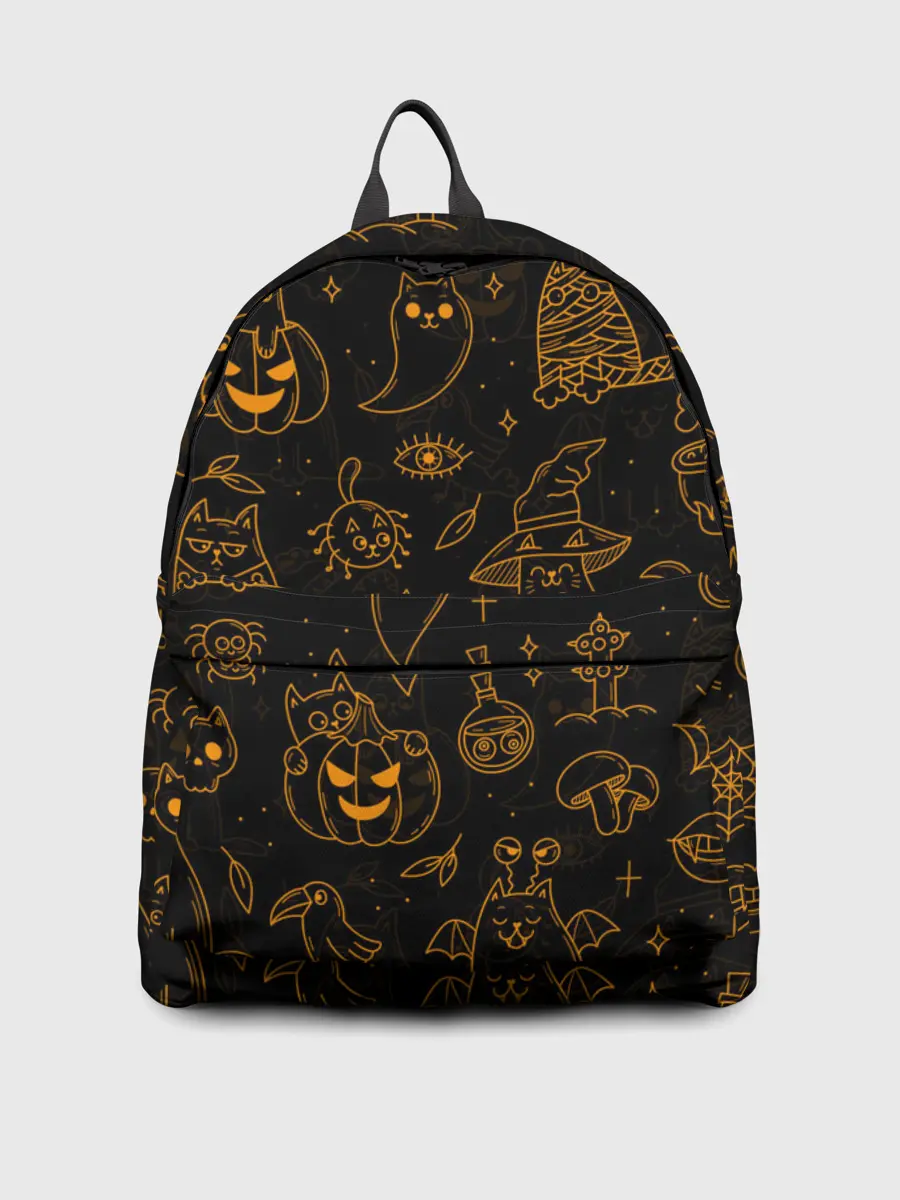 Рюкзак джинсовый / ХЕЛЛОУИН ПАТТЕРН КОТИКИ / HALLOWEEN KITTY