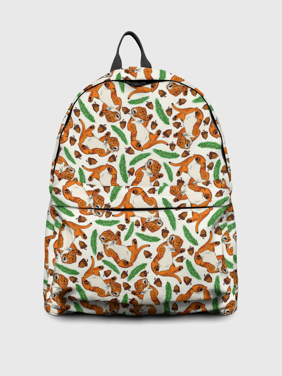 Рюкзак джинсовый / Тигрята, еловые ветки и желуди