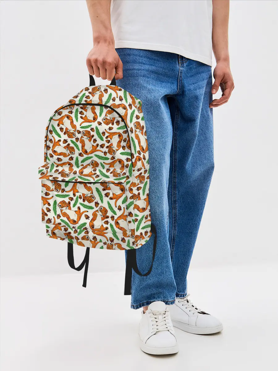 Рюкзак джинсовый / Тигрята, еловые ветки и желуди